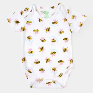 Infant Unisex Cotton Romper Bee Happy - White