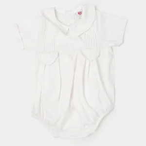 Infant Unisex Woven Romper Flap Pockets - White