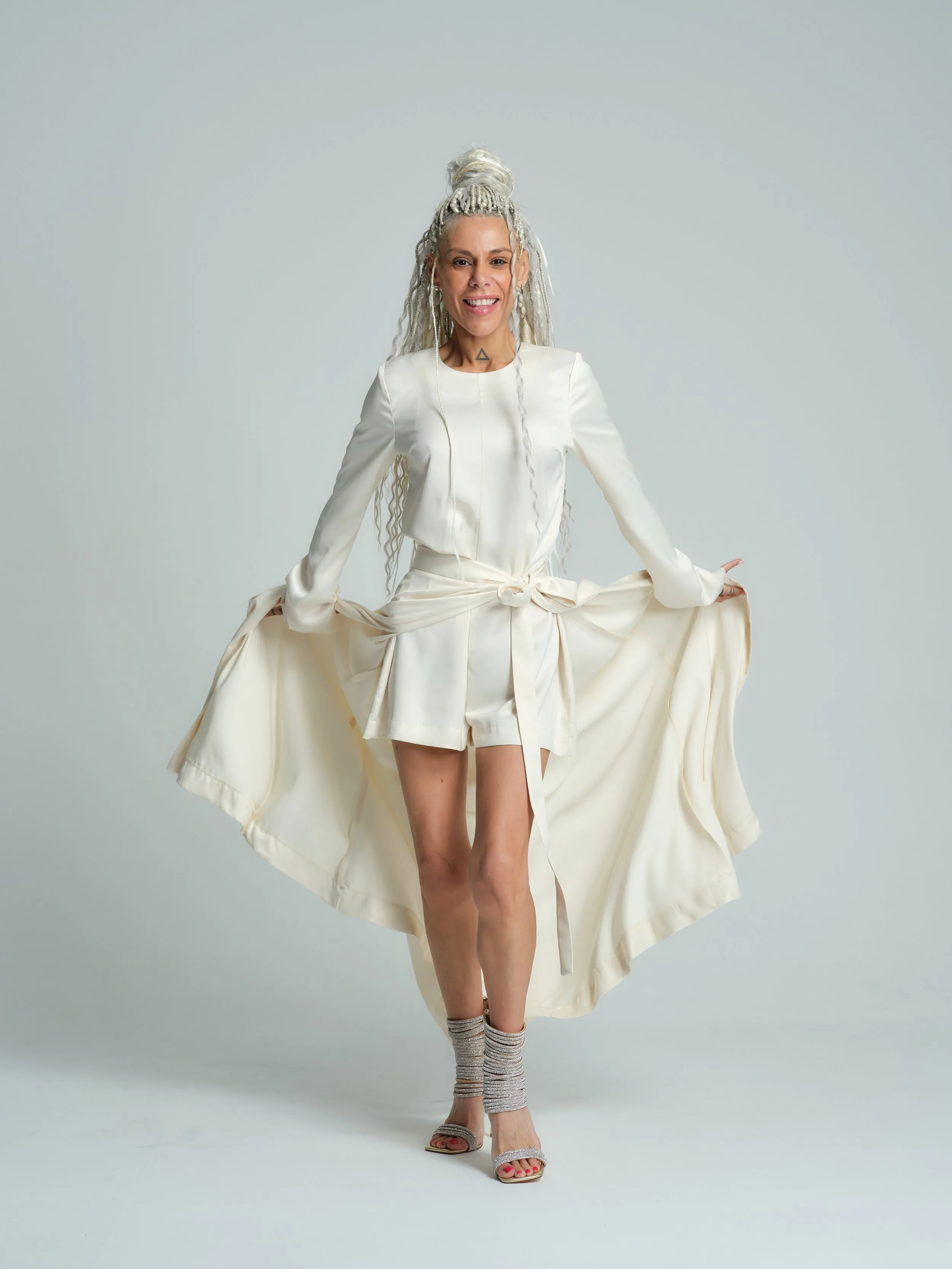 Ivory Satin Romper & Skirt Co-Ord Set