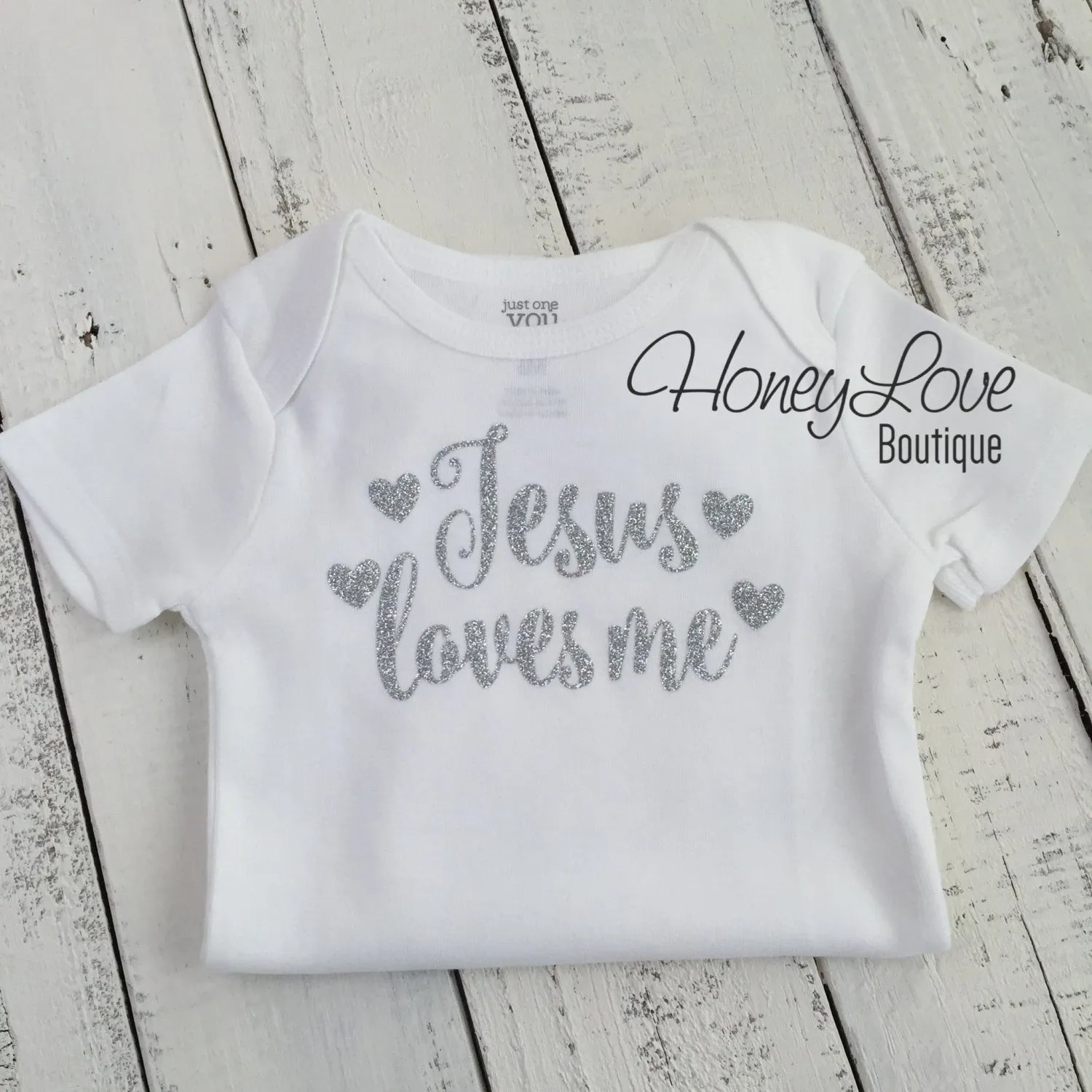 Jesus loves me Outfit Set - Silver/Gold glitter and Watermelon Pink