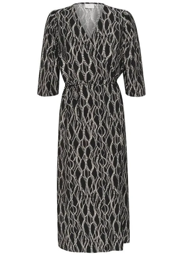 KADUNORA WRAP DRESS | BLACK/GREY GRAPHIC