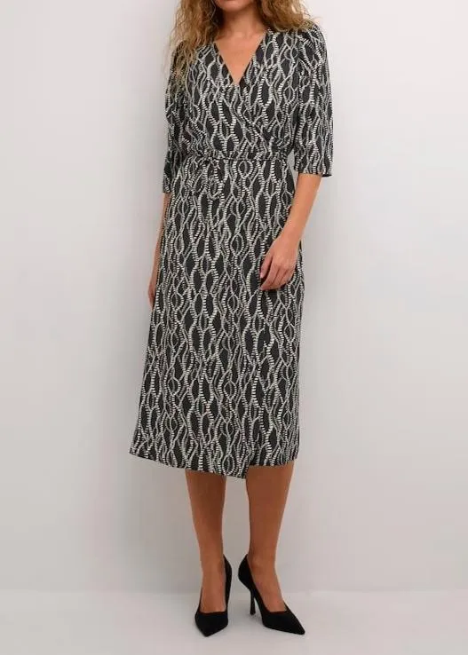 KADUNORA WRAP DRESS | BLACK/GREY GRAPHIC