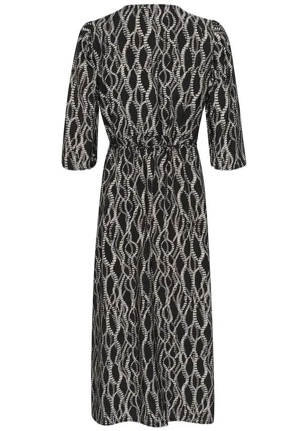 KADUNORA WRAP DRESS | BLACK/GREY GRAPHIC