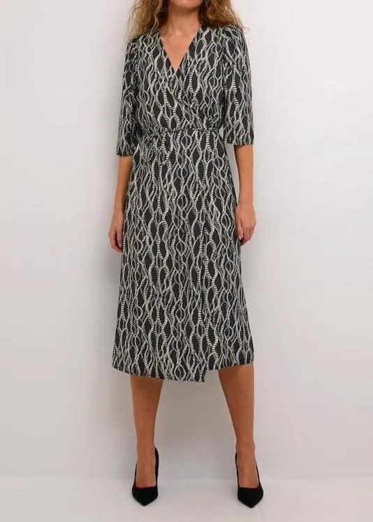 KADUNORA WRAP DRESS | BLACK/GREY GRAPHIC