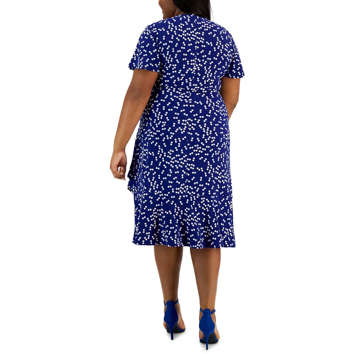 Kasper Womens Plus Tea-Length Faux-Wrap Wrap Dress