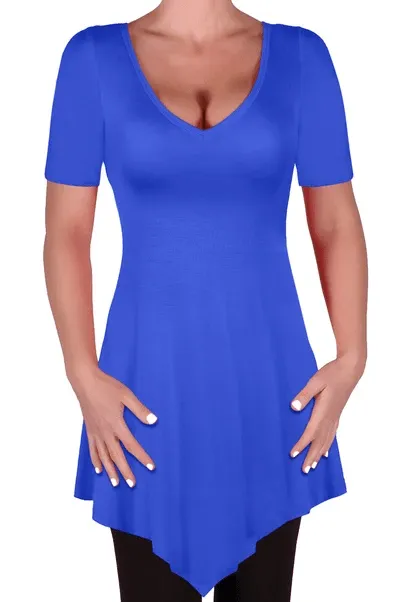 Keira V Neck Short Sleeve Flared Tunic Top