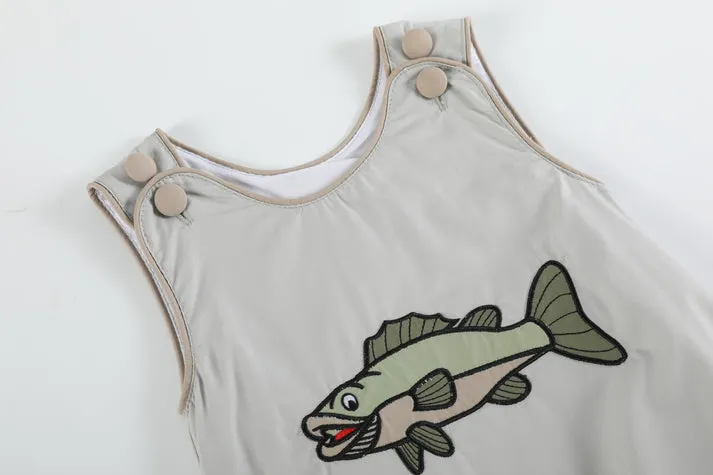 Khaki Green Fish Bubble Romper