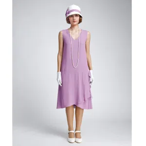 Lavender 1920s-inspired crepe georgette dress with drape and bow