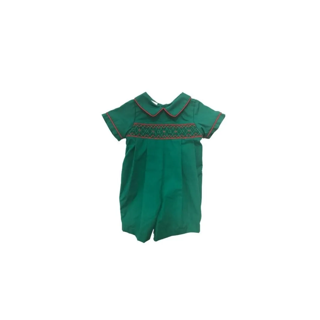 Liam Green & Red Smocked Romper