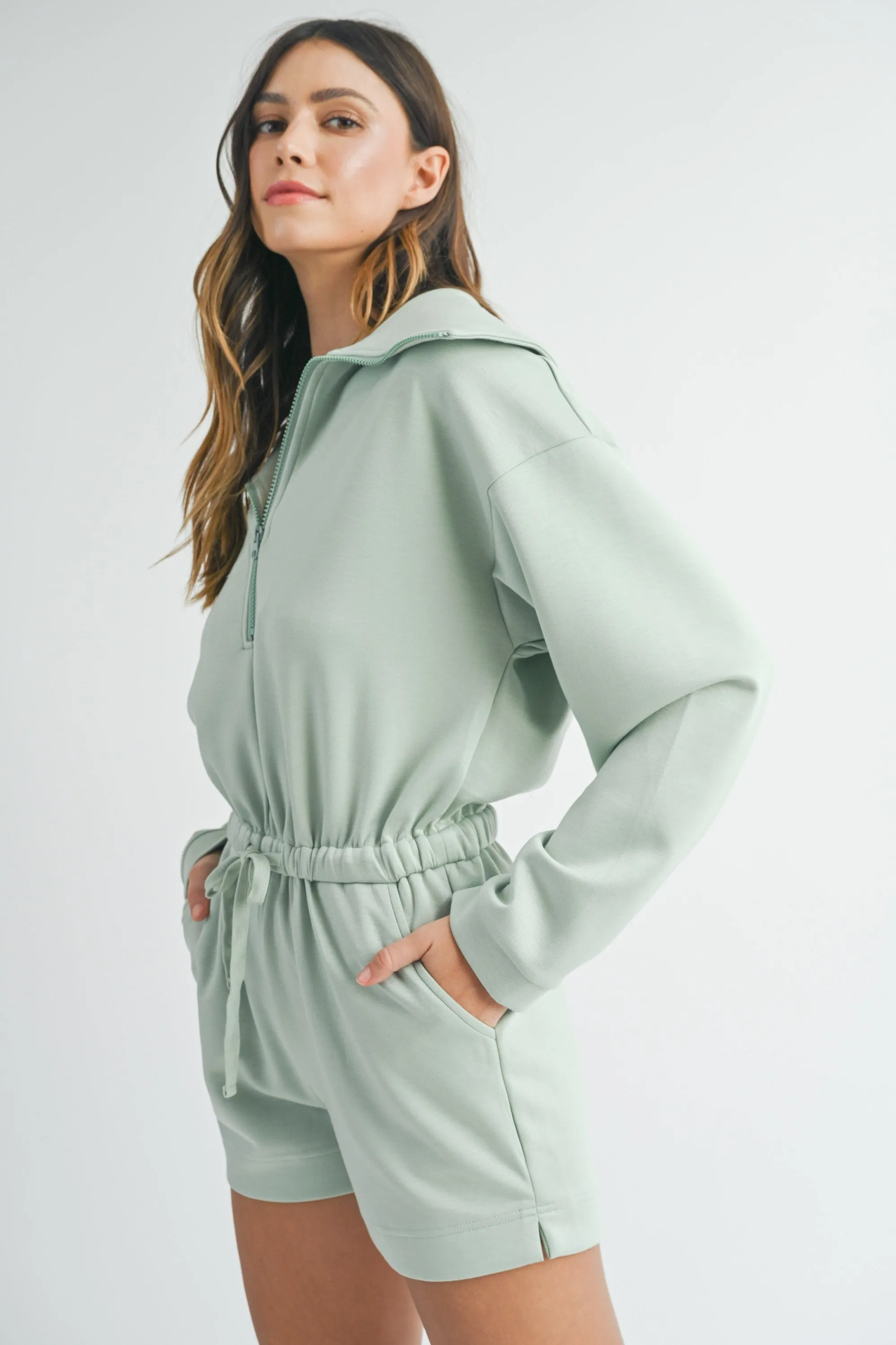 Lightweight Soft Scuba Zip Up Romper