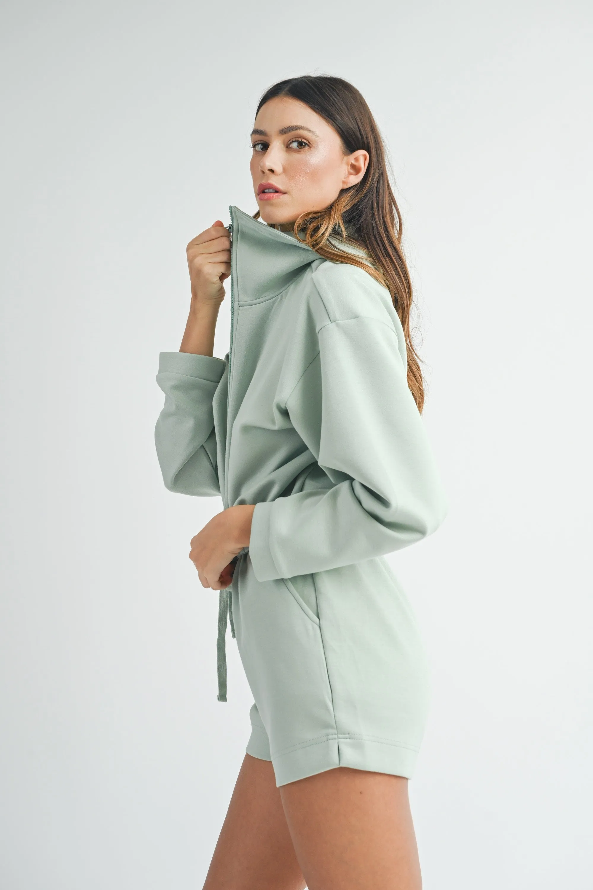 Lightweight Soft Scuba Zip Up Romper