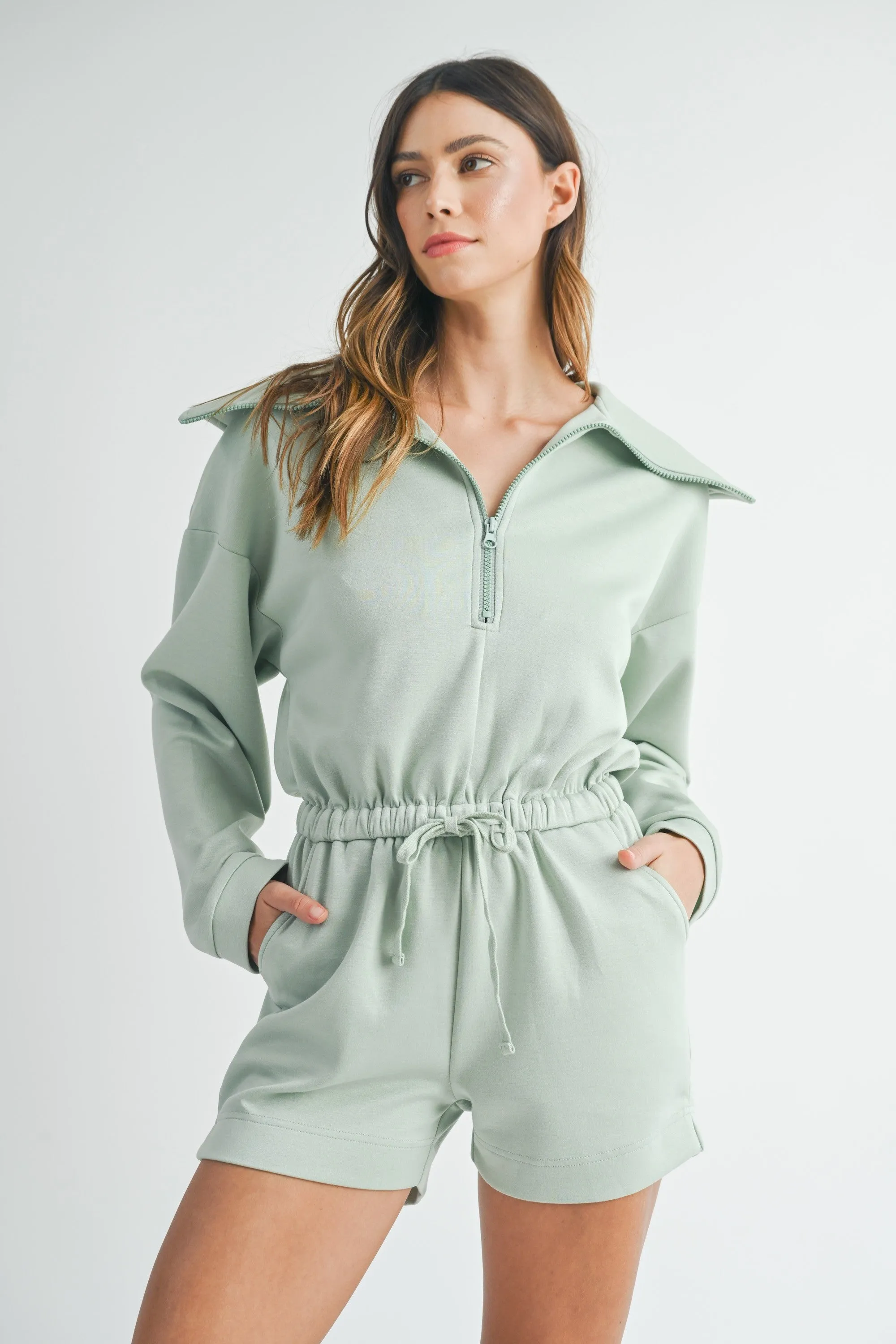 Lightweight Soft Scuba Zip Up Romper