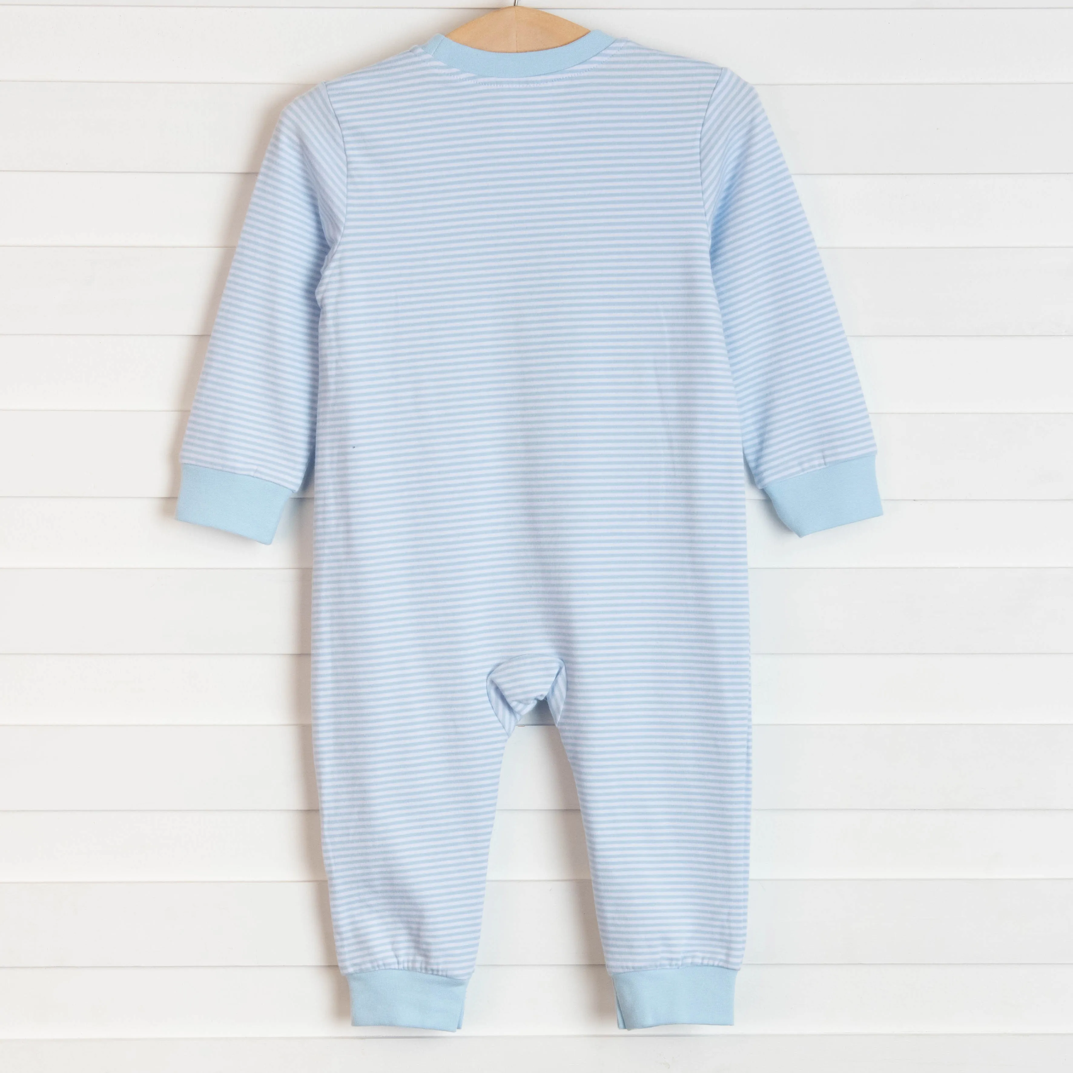 Lil Monster Applique Romper, Blue Stripe