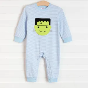 Lil Monster Applique Romper, Blue Stripe