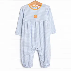 Lil' Pumpkin Embroidered Romper, Blue