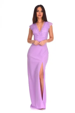 Lilac Lace Wrap Over Maxi Dress