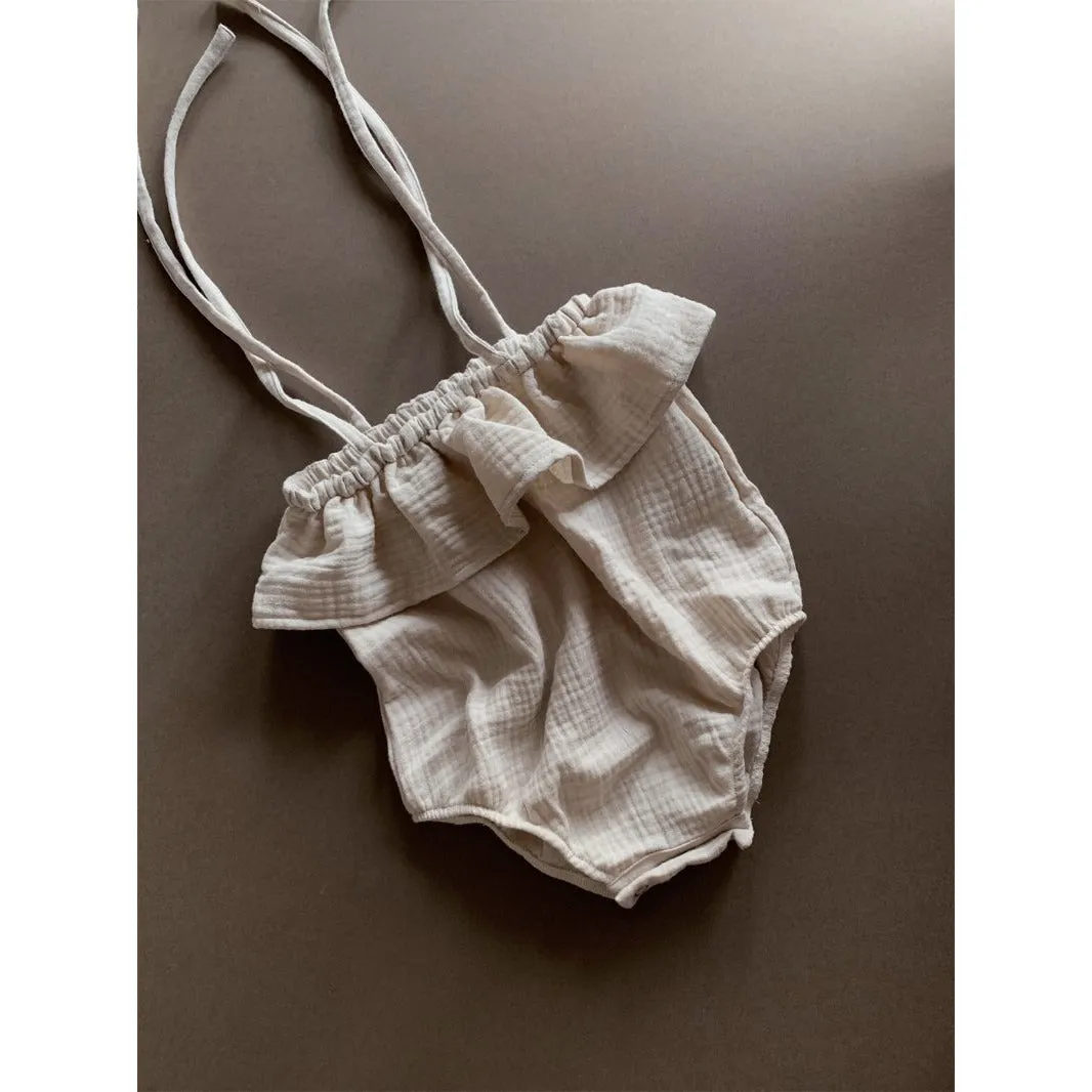 Lille Beige Frill Muslin Romper