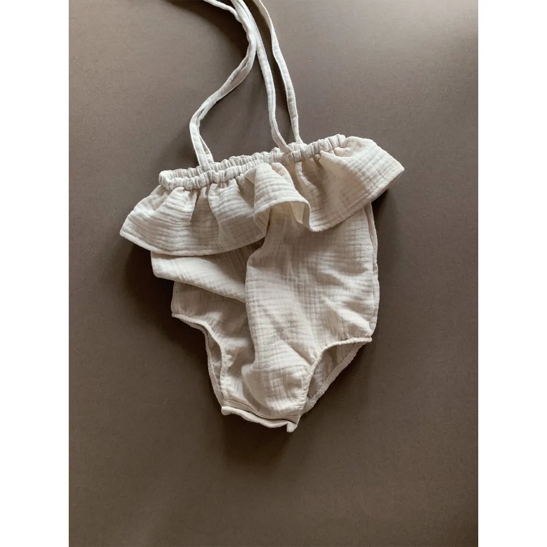 Lille Beige Frill Muslin Romper