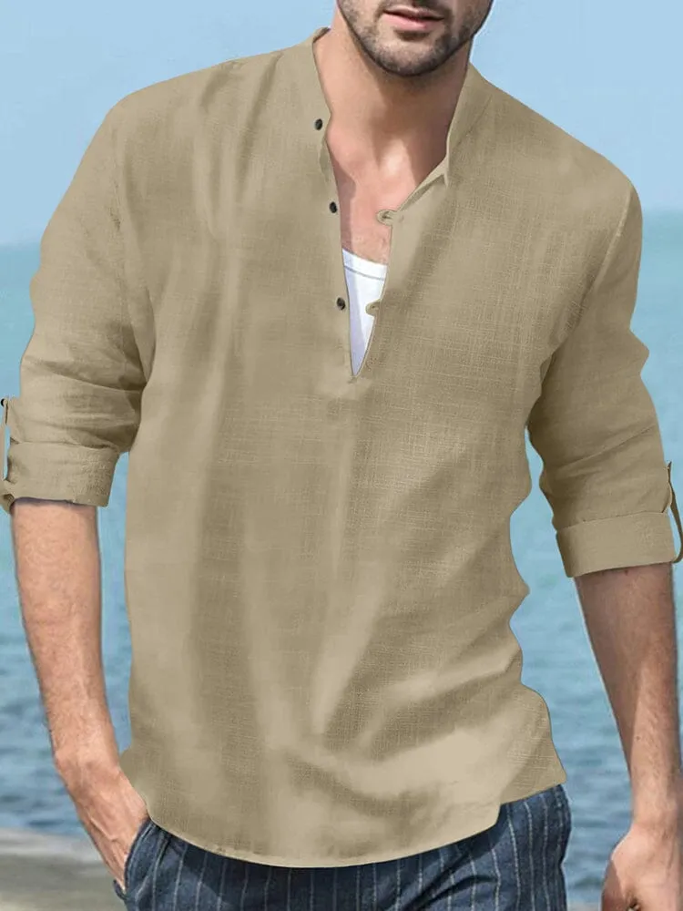 Linen Henry Long-sleeved Beach Shirt