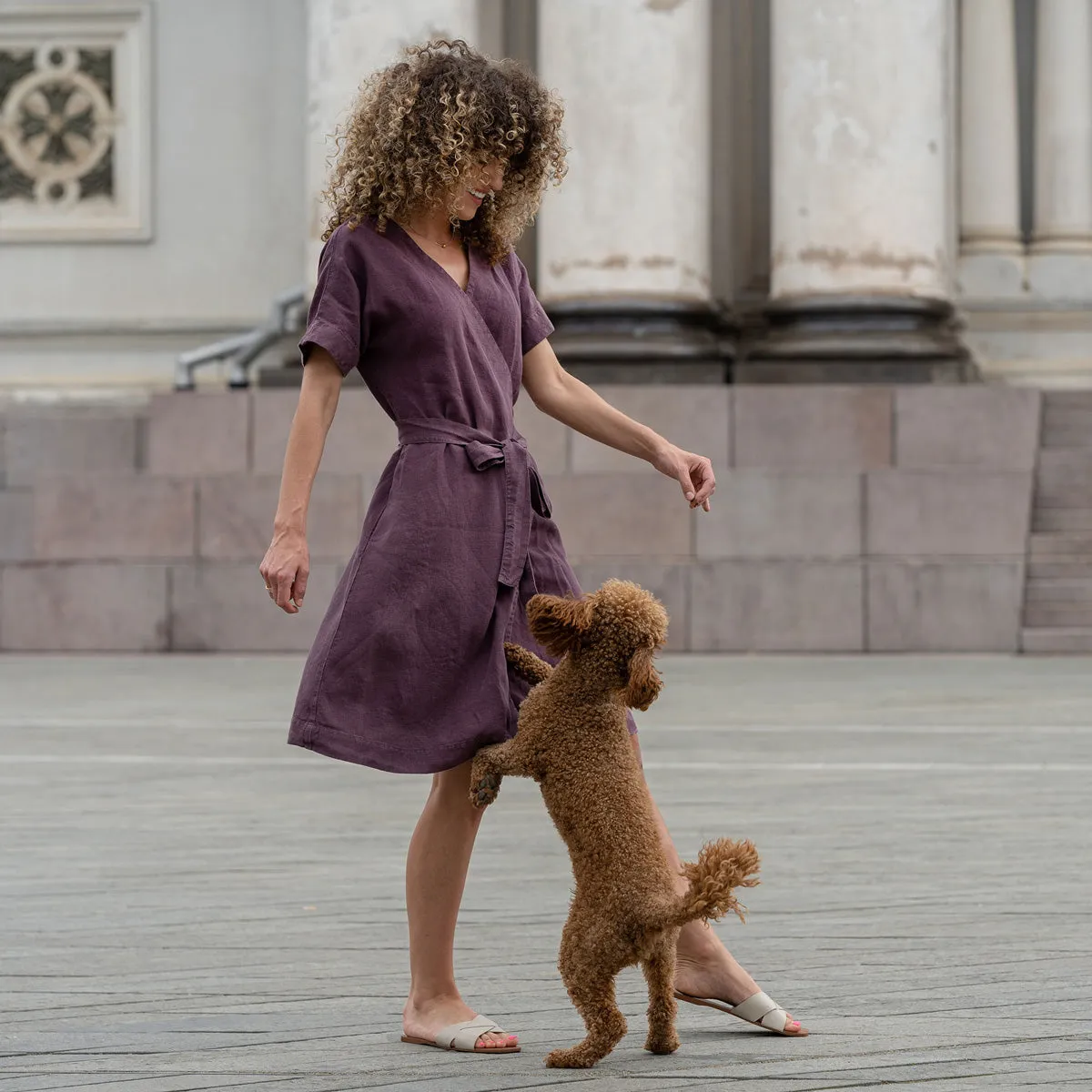 Linen Wrap Dress Eliana Shadow Purple