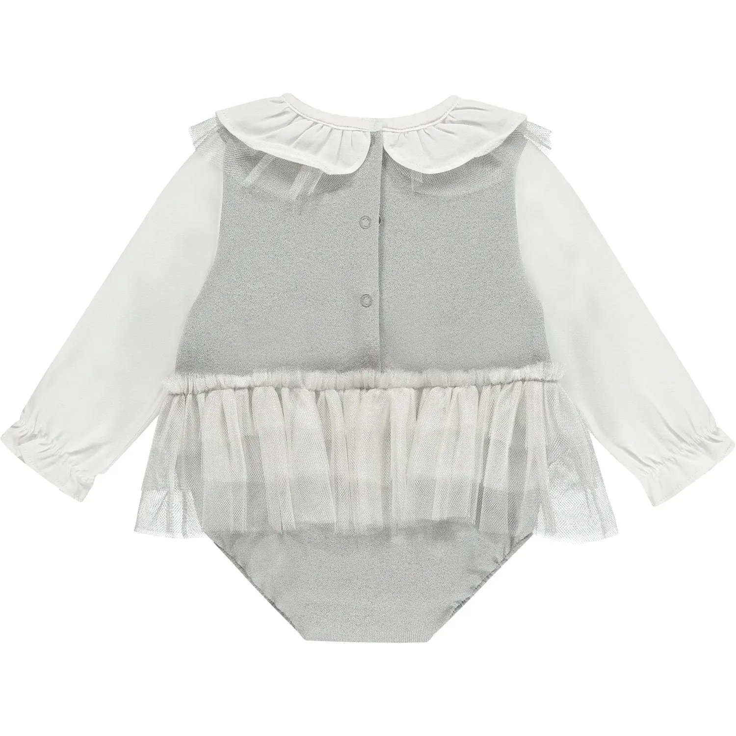 LITTLE A - Flora Lurex Tule Romper - Silver