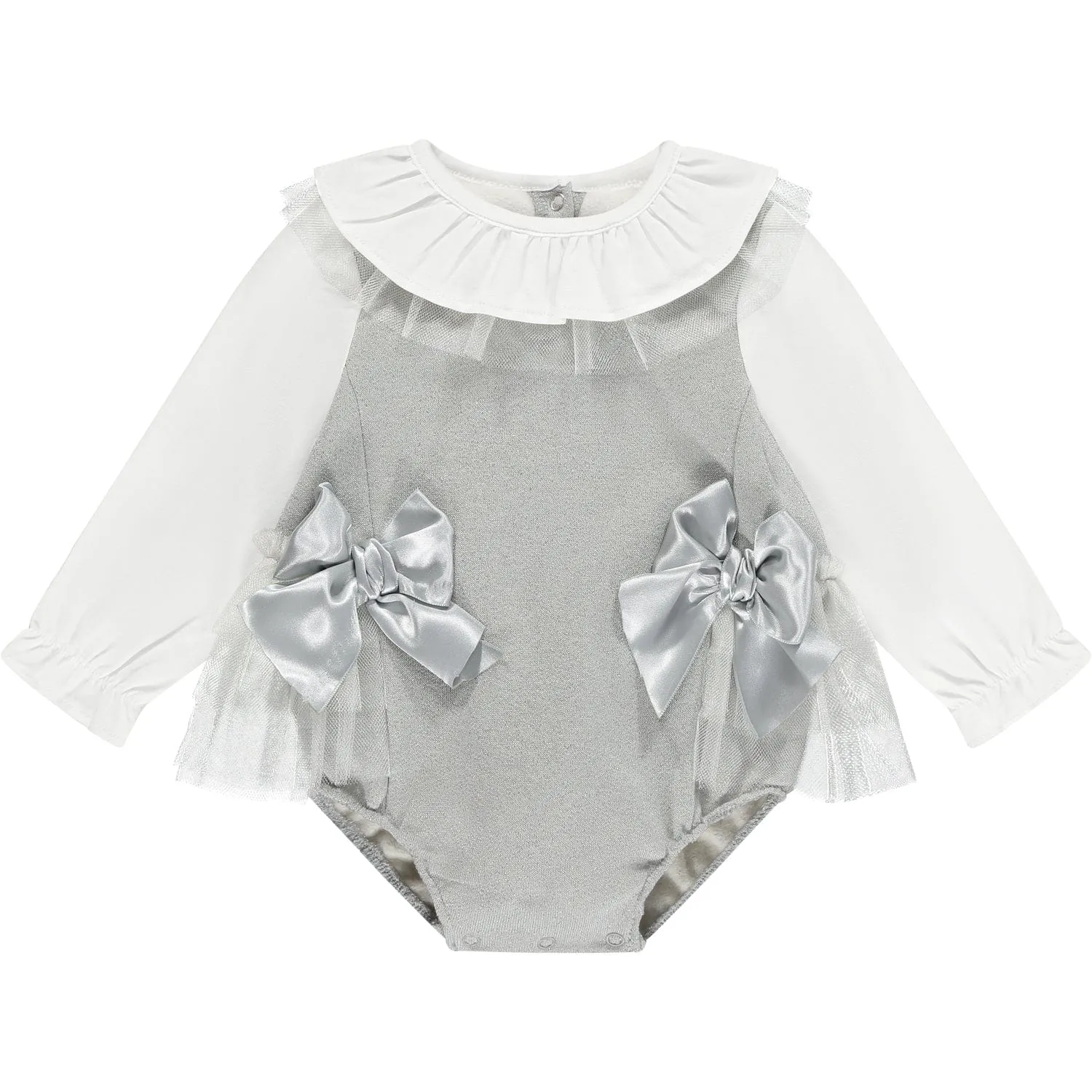 LITTLE A - Flora Lurex Tule Romper - Silver