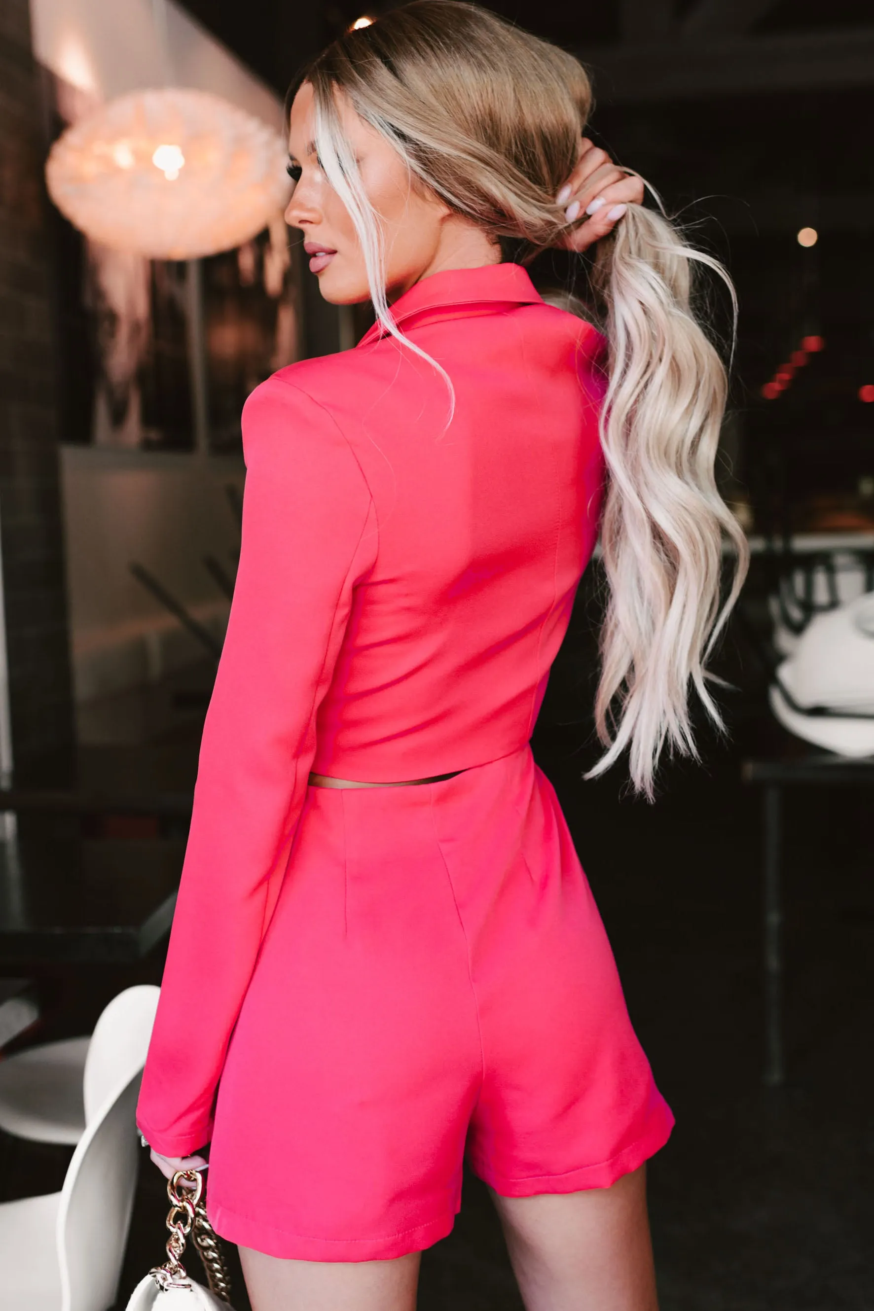 Living In My Own World Cut-Out Blazer Romper (Hot Pink)