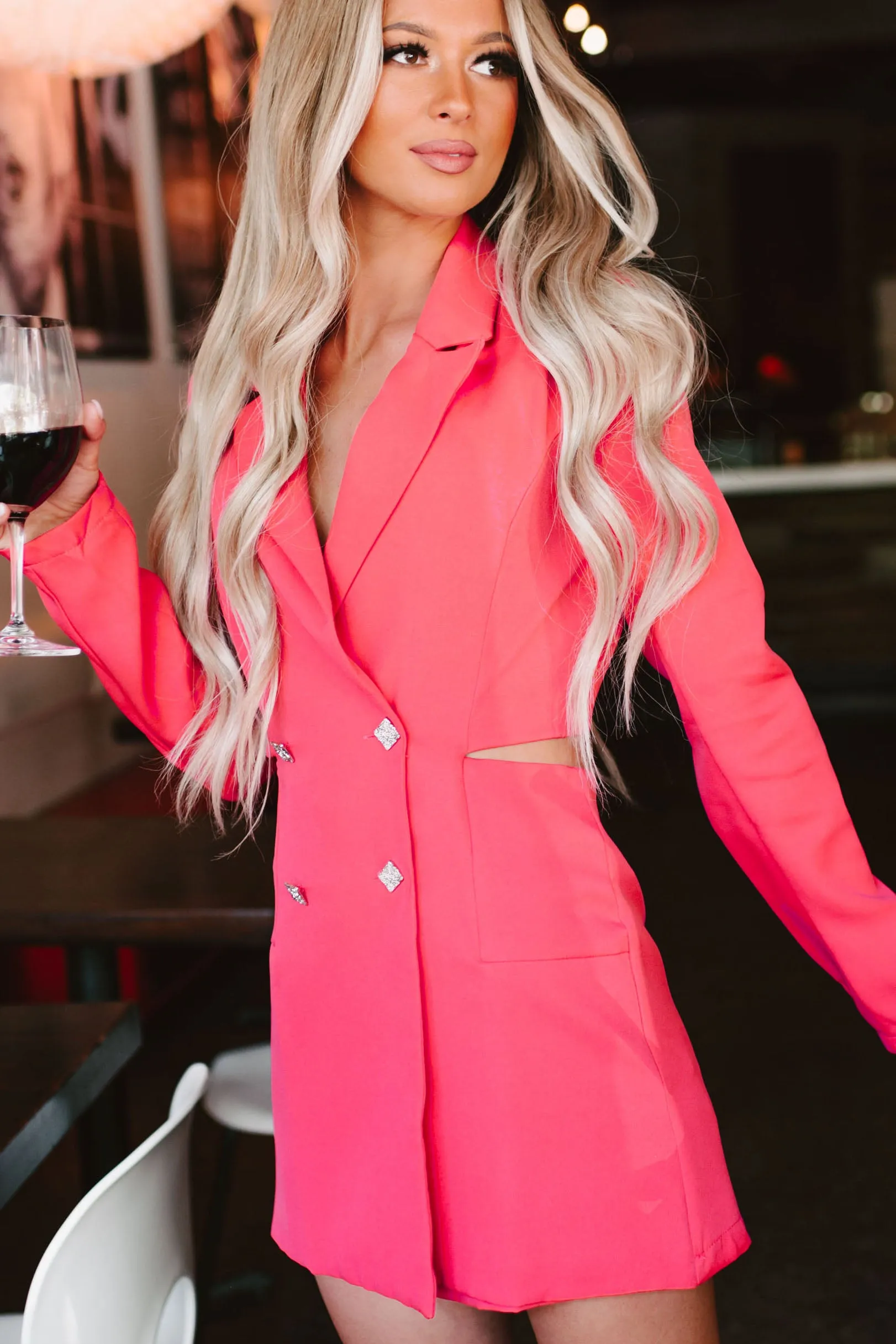 Living In My Own World Cut-Out Blazer Romper (Hot Pink)