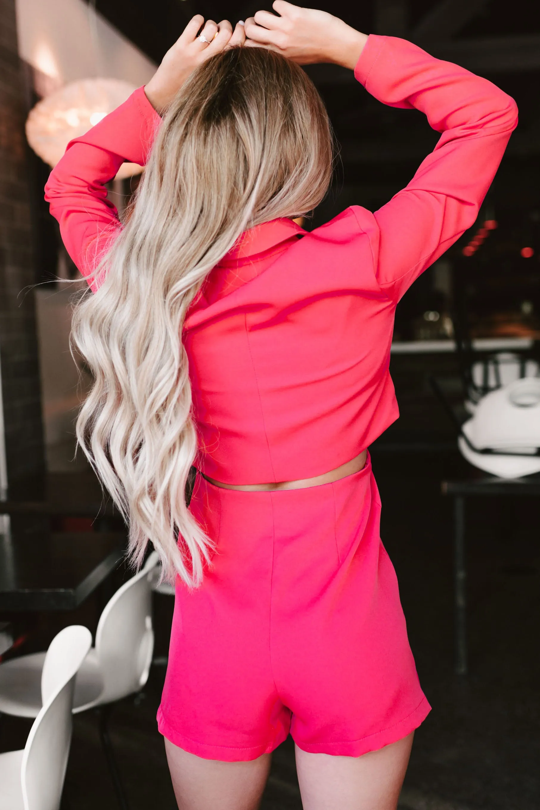 Living In My Own World Cut-Out Blazer Romper (Hot Pink)