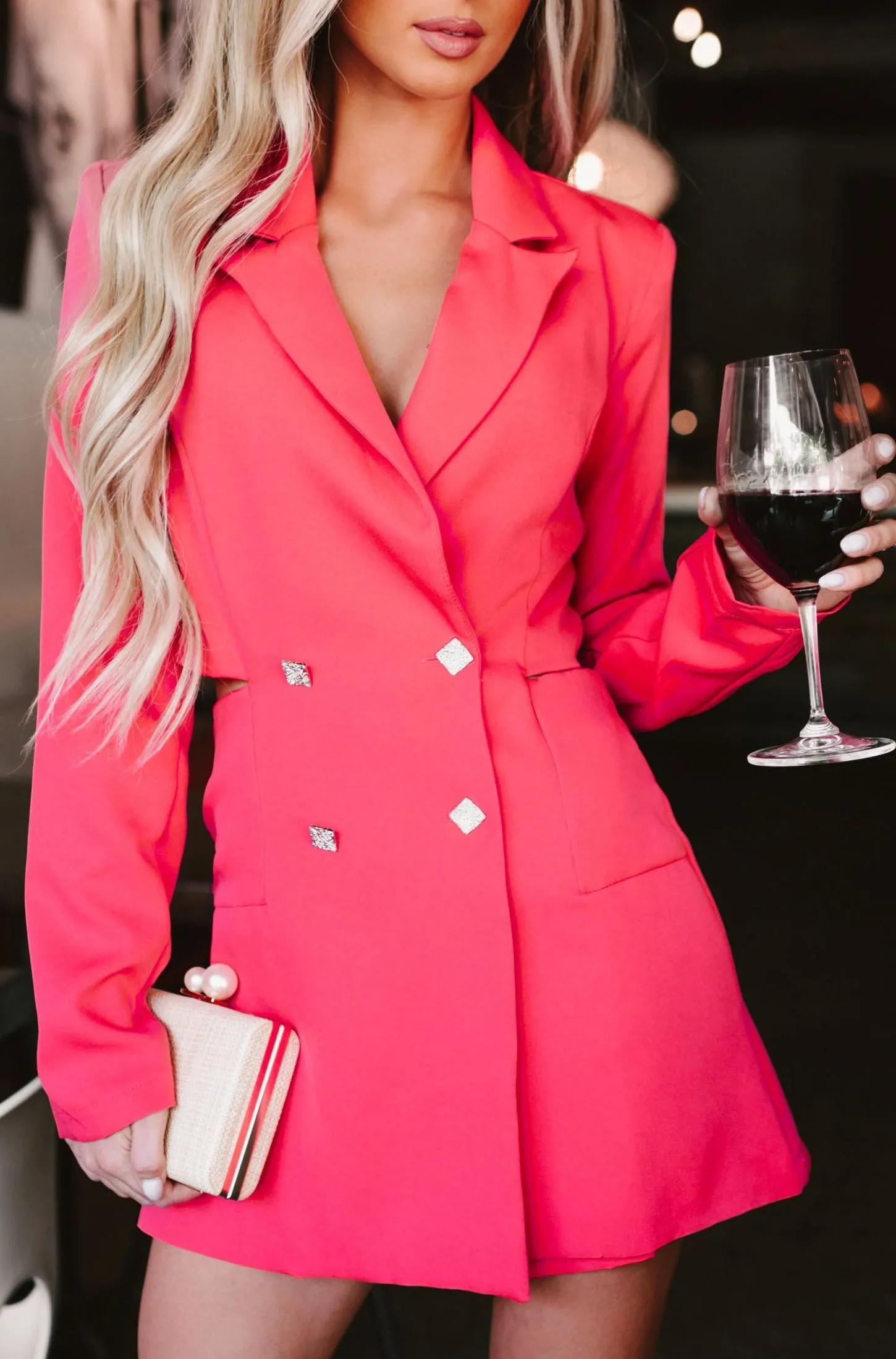 Living In My Own World Cut-Out Blazer Romper (Hot Pink)