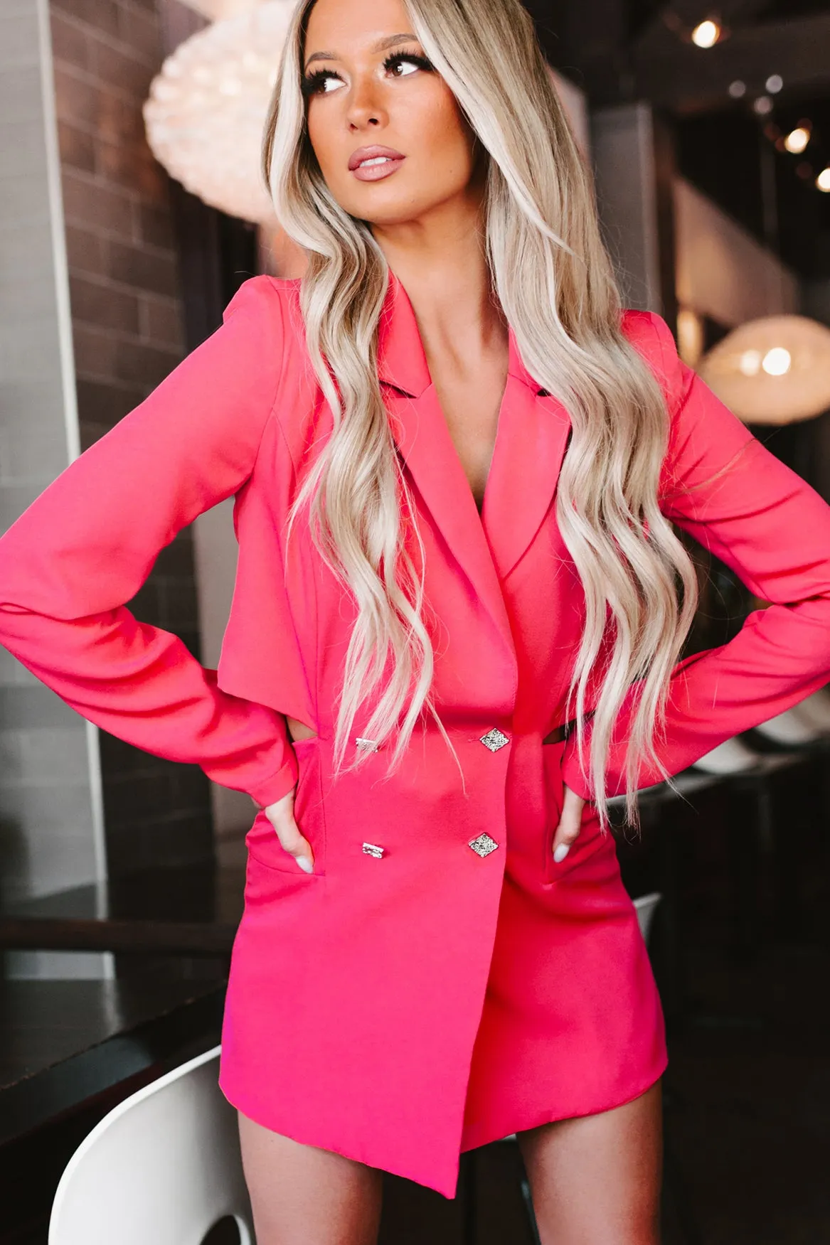 Living In My Own World Cut-Out Blazer Romper (Hot Pink)