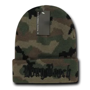 Long Beach City Beanie Knit Cap, Camo/Black