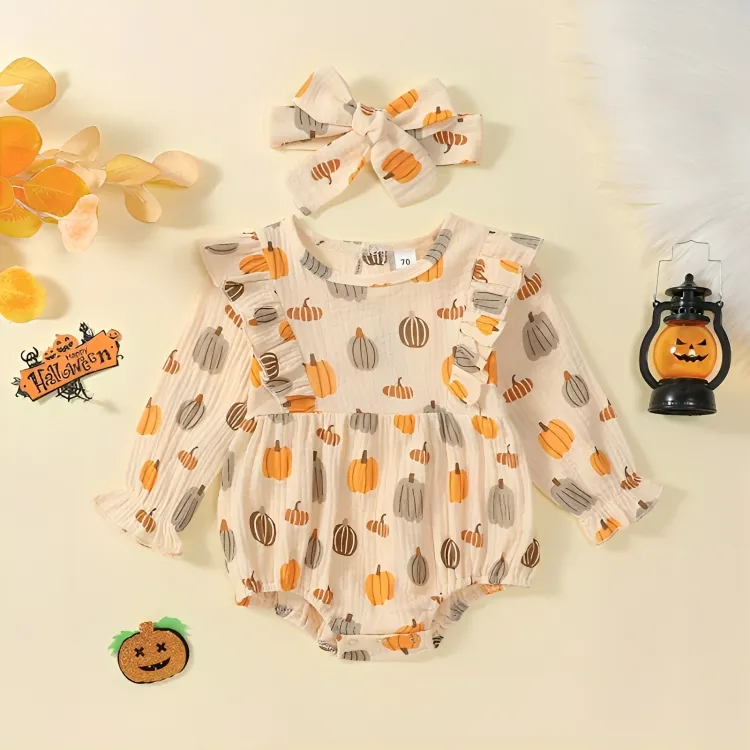 Long Sleeve Ruffled Halloween Baby Romper