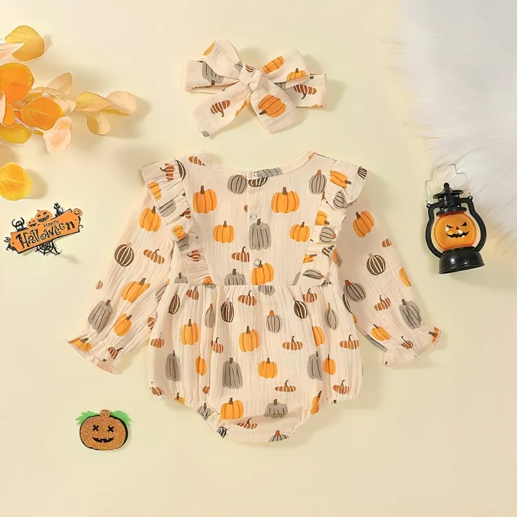 Long Sleeve Ruffled Halloween Baby Romper