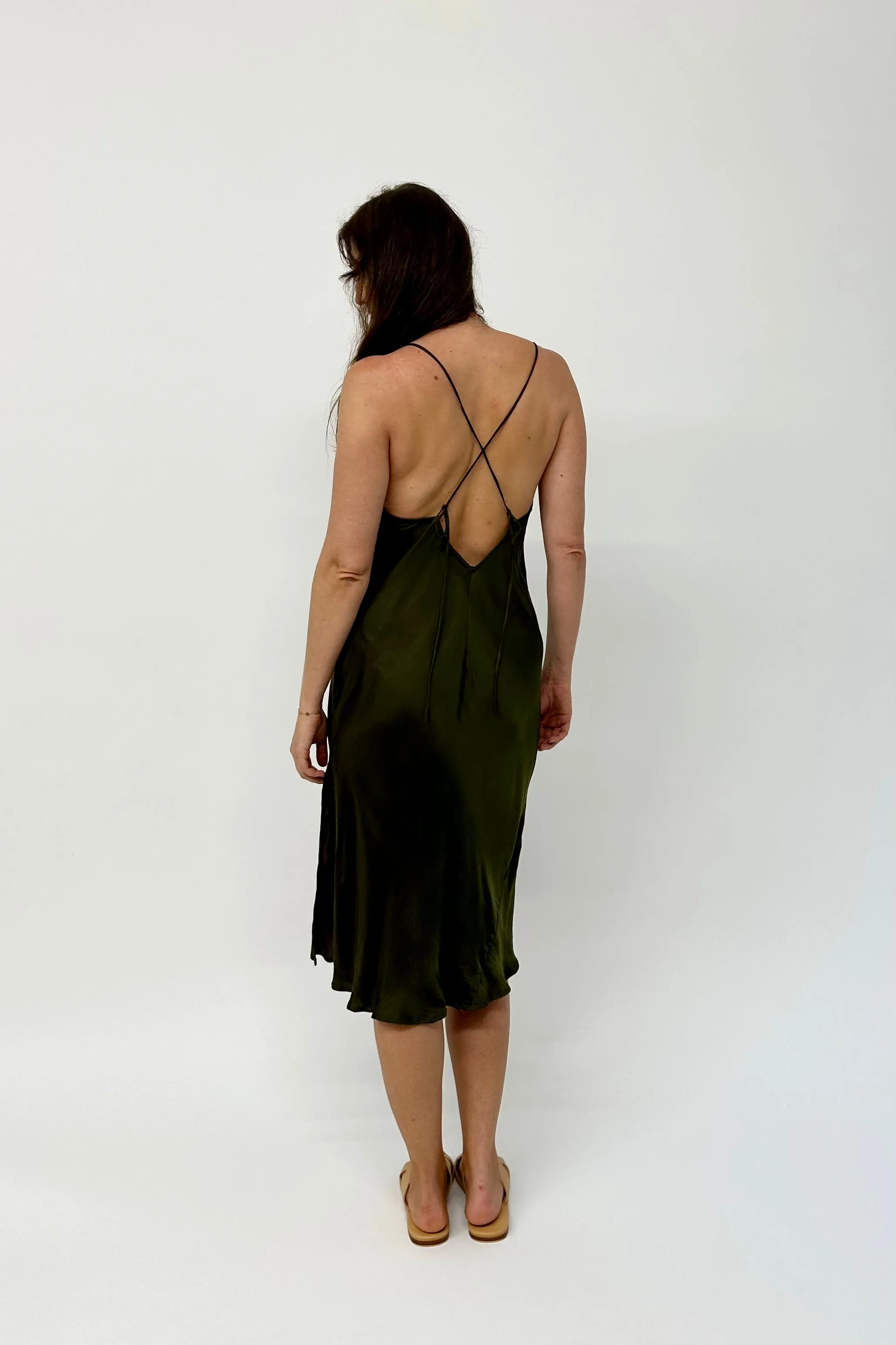 LOW BACK DRESS - DARK OLIVE