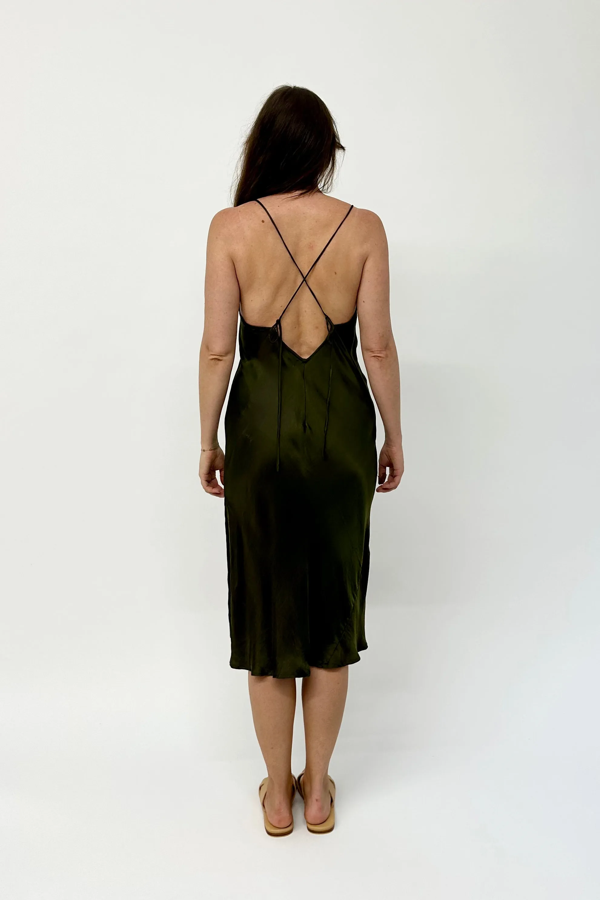 LOW BACK DRESS - DARK OLIVE