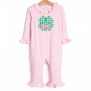 Lucky Charm Applique Ruffle Romper, Pink