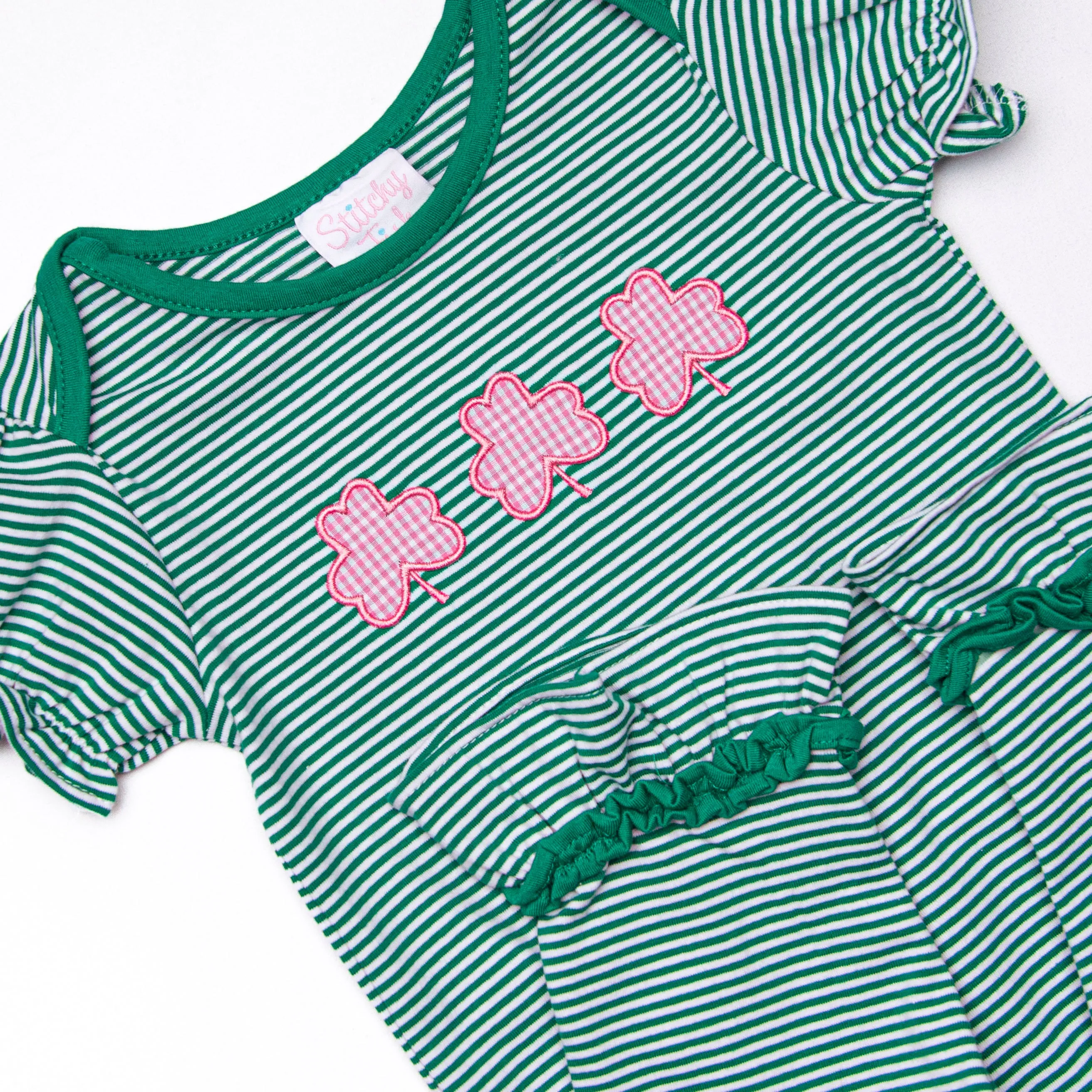 Lucky Trio Applique Romper, Green