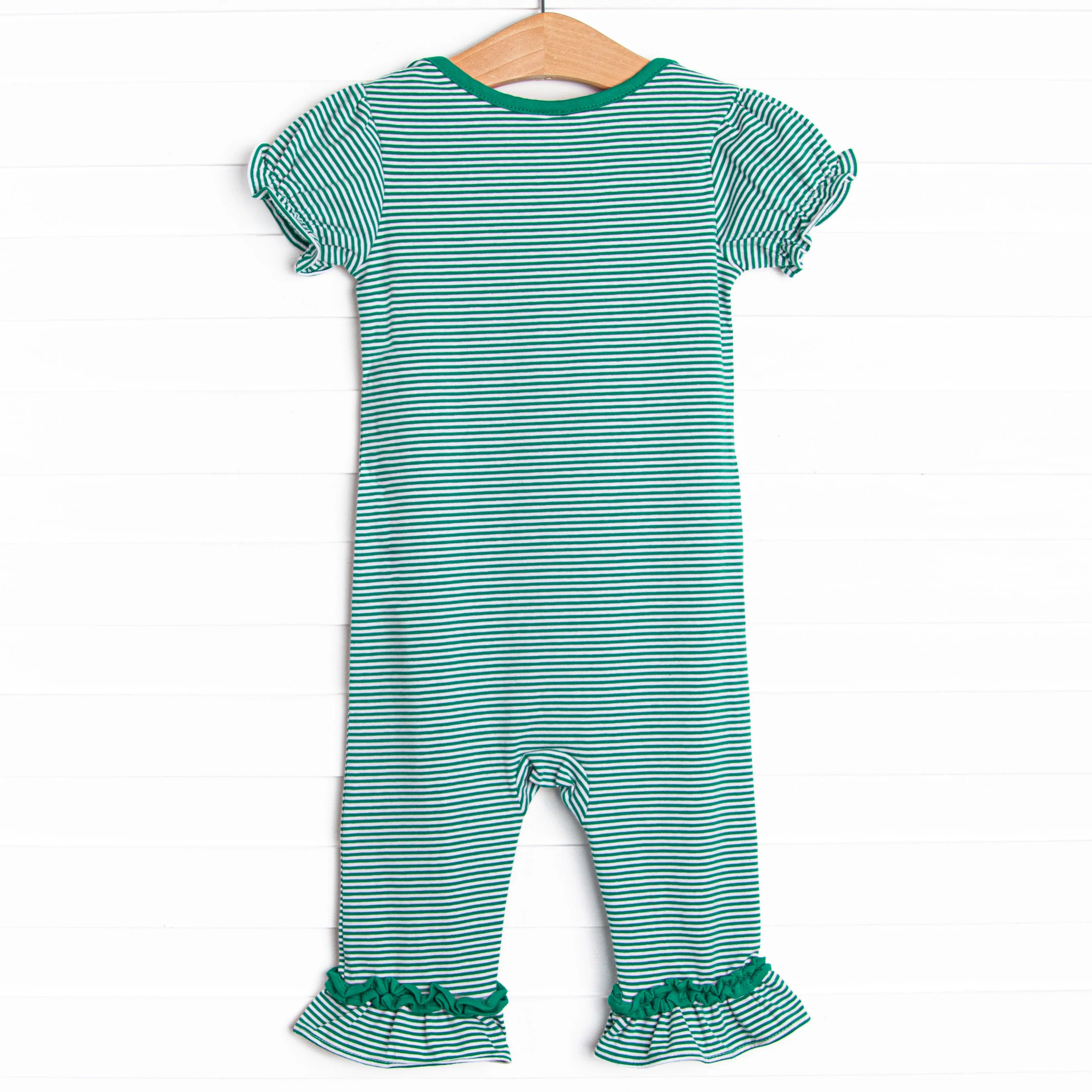 Lucky Trio Applique Romper, Green