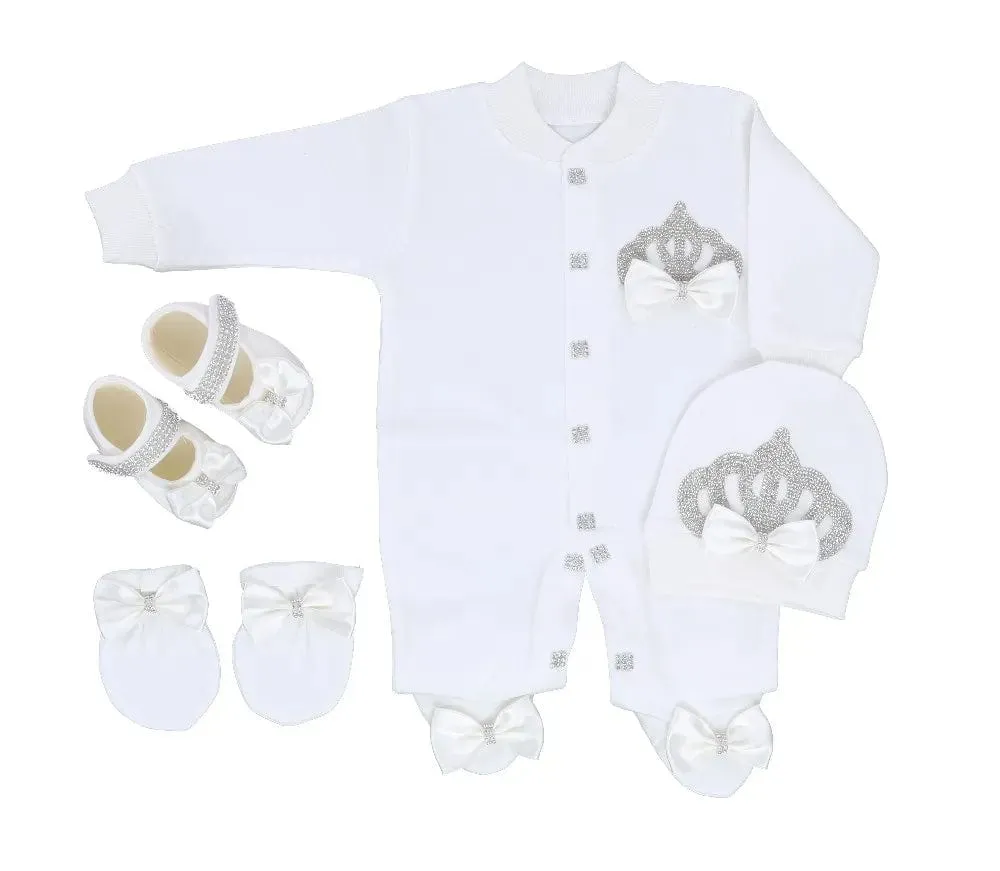 Luxurious Crown Baby's Layette Set -  Silver Off White