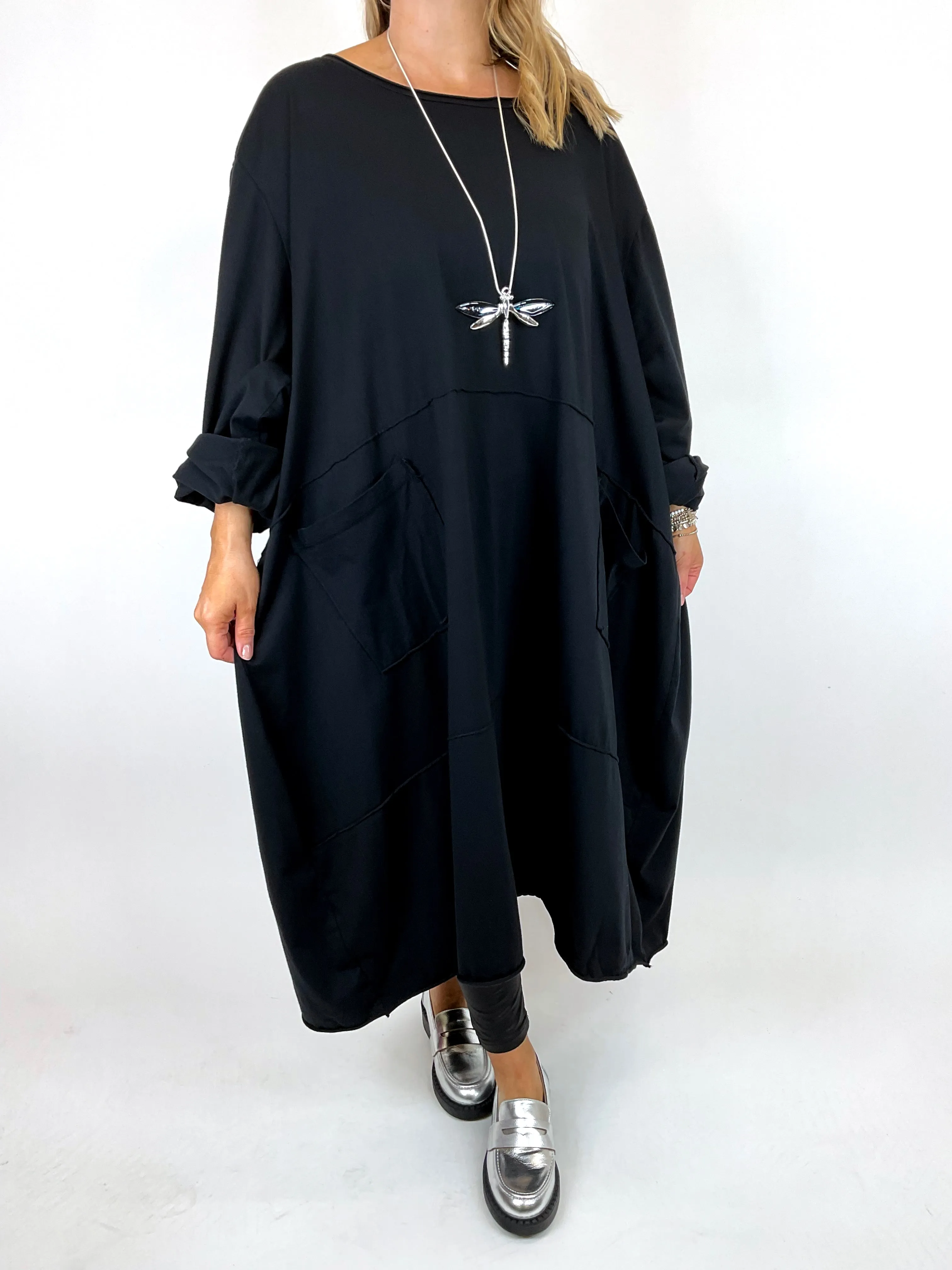 Made in Italy Lagenlook Clara Seam Tunic in Black. code 12075