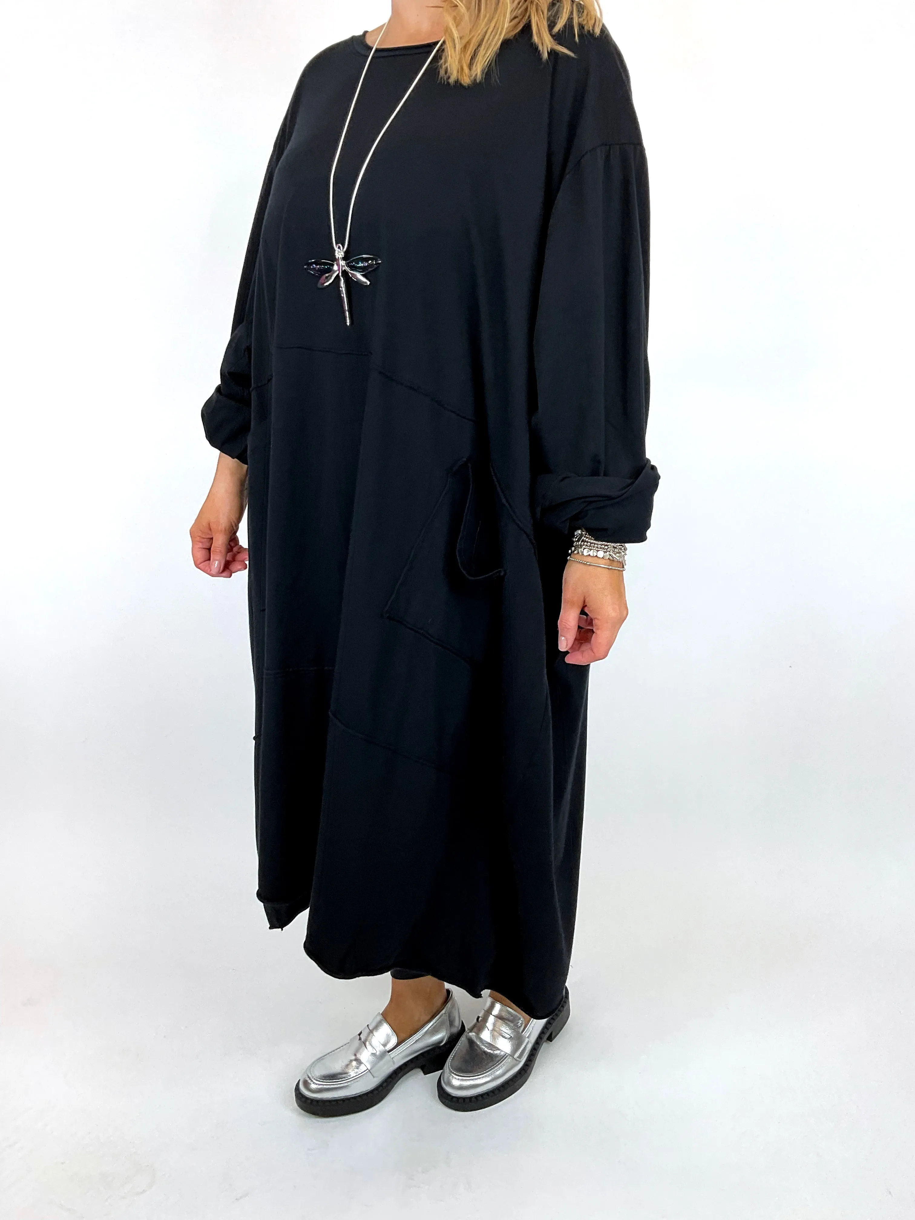 Made in Italy Lagenlook Clara Seam Tunic in Black. code 12075