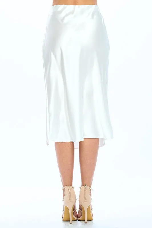 Made in USA Solid Stretch Satin Midi Skirt