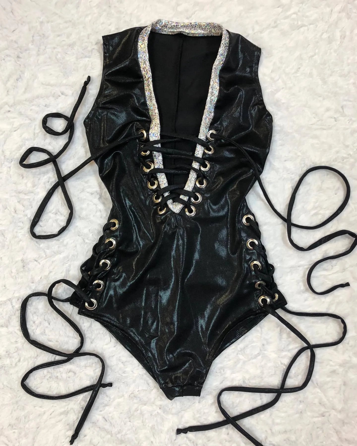 Made To Order Plunging V Neck Lace Up Romper