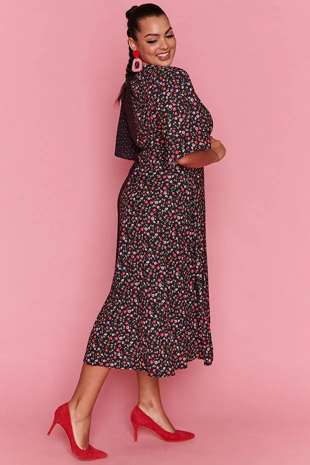 Mandy Spots & Blossoms Wrap Dress