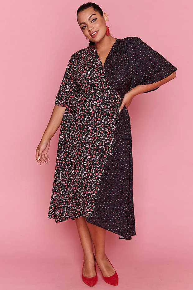 Mandy Spots & Blossoms Wrap Dress