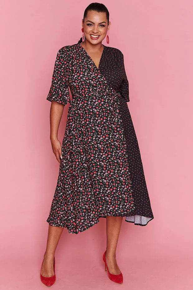 Mandy Spots & Blossoms Wrap Dress