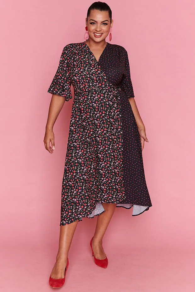 Mandy Spots & Blossoms Wrap Dress