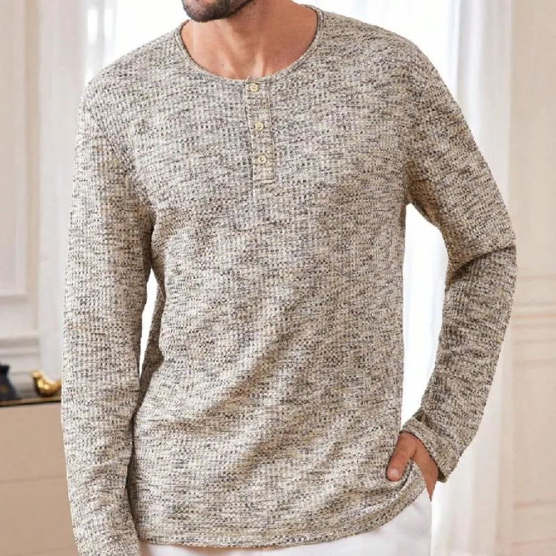 Men's Casual Henley Collar Textured Fabric Long Sleeve T-Shirt 96459502F