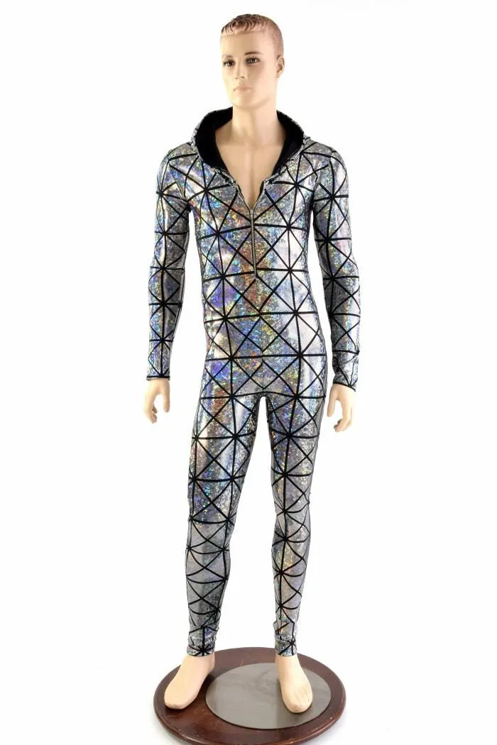 Mens Silver Cracked Tile Catsuit